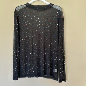 Sheer Black Stretch Mesh Party Top Women 1X Bling Rhinestone Dark Fairy New Year